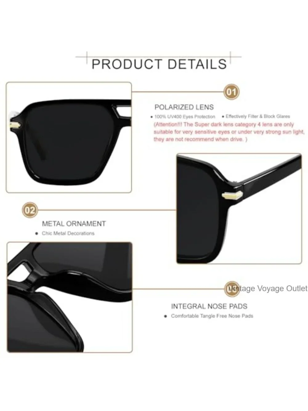Vintage Double Bridge Aviator Sunglasses Polarized UV400 Plastic Frame Unisex